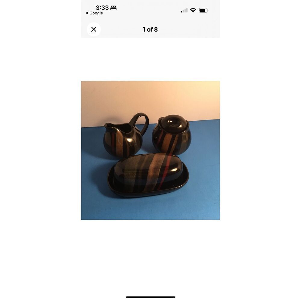 Sango Avanti Black 4-Piece Creamer Sugar Butter Dish Set Stoneware